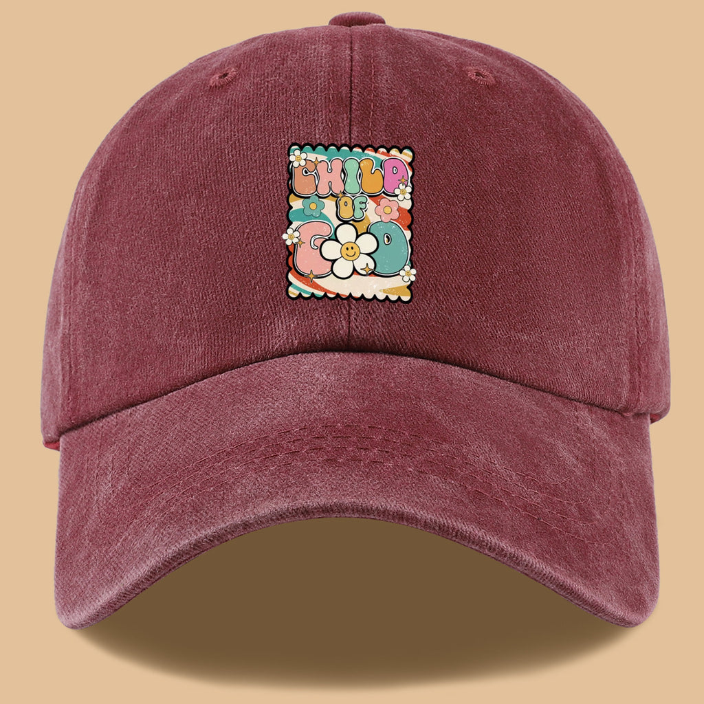 1pc "CHILD OF GOD" Vintage Fun Floral Print Baseball Cap, Comfortable and Breathable Sun Hat, Stylish, Colorful, and Beautiful, Unisex Adjustable Baseball Cap, Casual Street Fashion Hat, Outdoor Sun Hat for Sunbathing, Suitable for Daily Outings