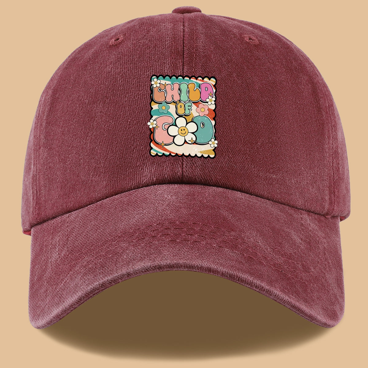 1pc "CHILD OF GOD" Vintage Fun Floral Print Baseball Cap, Comfortable and Breathable Sun Hat, Stylish, Colorful, and Beautiful, Unisex Adjustable Baseball Cap, Casual Street Fashion Hat, Outdoor Sun Hat for Sunbathing, Suitable for Daily Outings