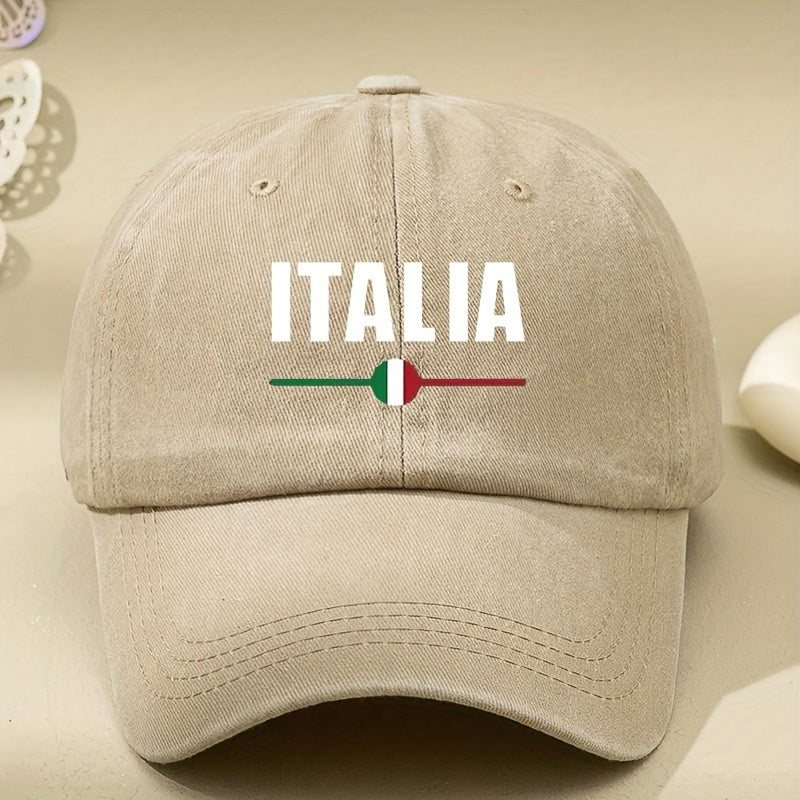 Italian White Letter Print Washed Vintage Baseball Cap, Casual Soft-Top Curved Brim Baseball Cap, Outdoor Duckbill Cap, Unisex Driver'S Cap, Distressed Washed Hat, Men'S Hat, Women'S Hat