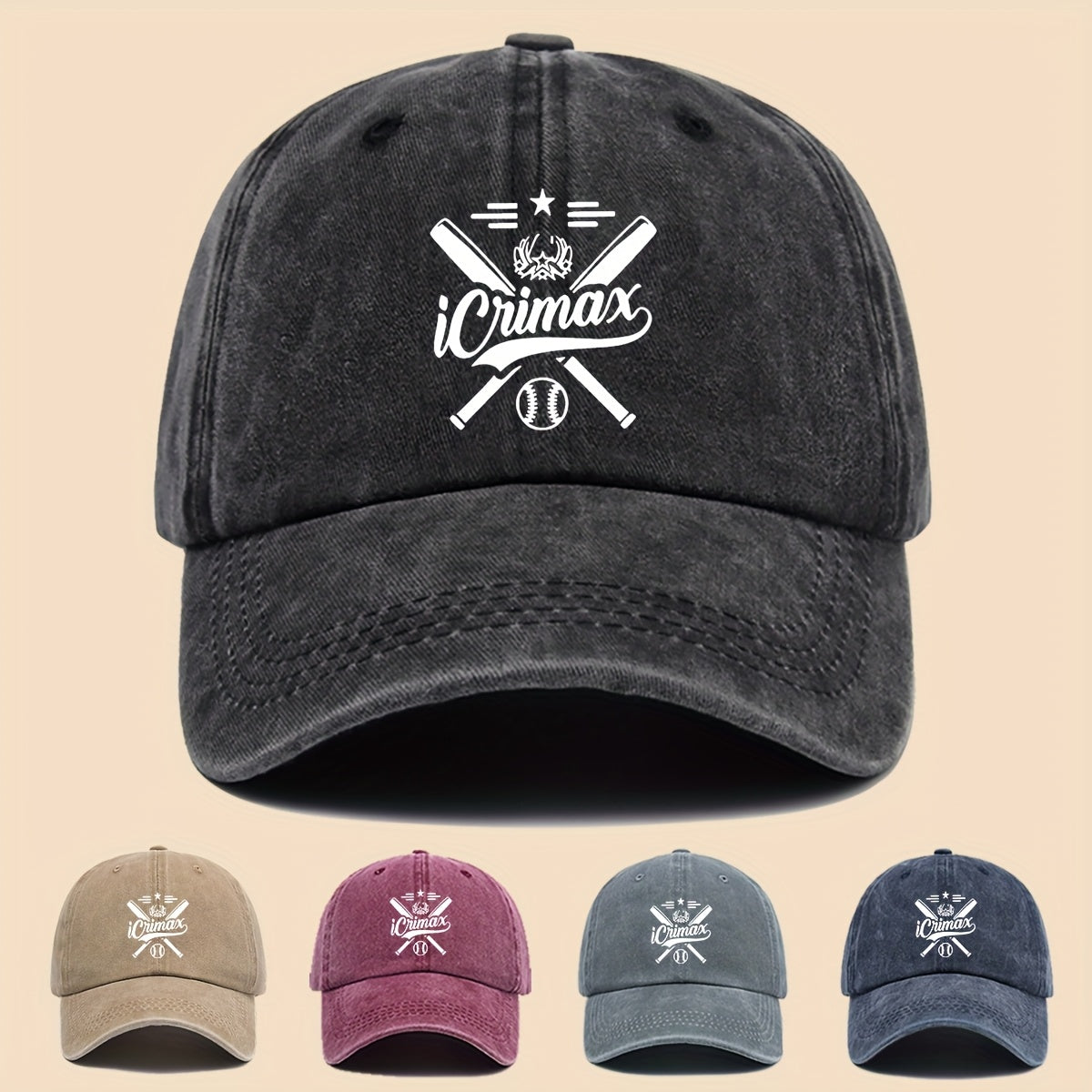 1pc "Icrimax Logo" Washed Baseball Cap - Unisex Adjustable Sun Hat, Suitable for Outdoor Adventures, Travel, And Parties| Breathable And Casual Style, It'S The Perfect Gift for Dads, Couples, And Young People (Unisex)