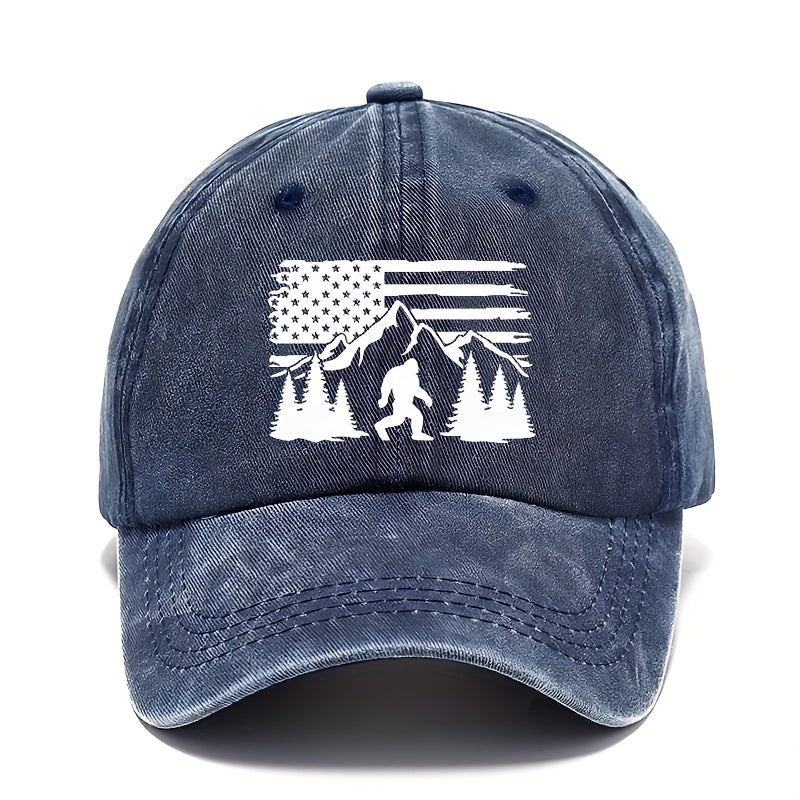 Men's Adjustable Sun Baseball Cap with American Flag & Pine Tree Design - Breathable Outdoor Dad Hat Suitable for Fishing, Hiking, Camping, Machine Washable, Casual Sports Cap for American-Themed Outdoor Gear