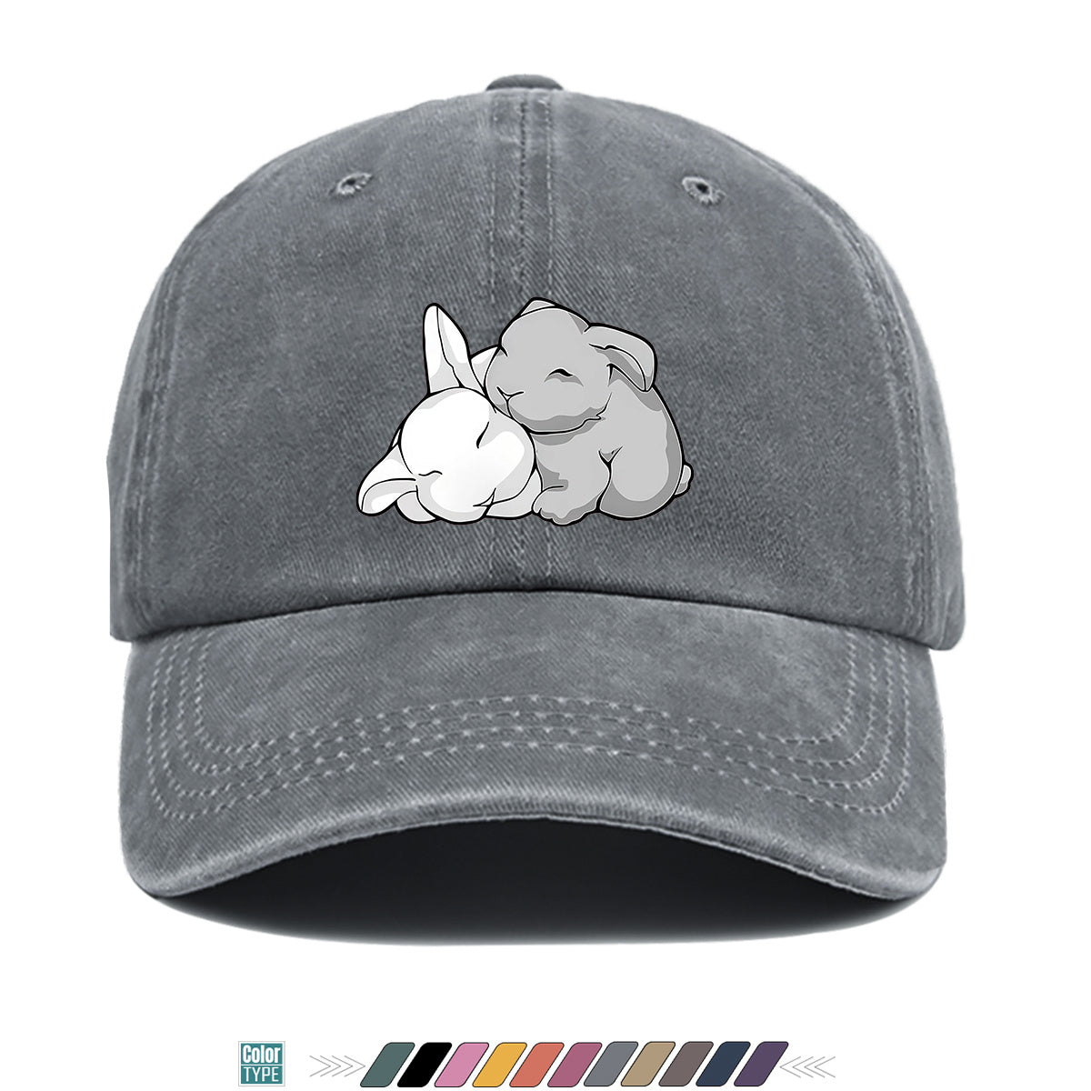 1pc Cuddling Cartoon Rabbits Print Baseball Cap, Soft and Adorable Animal Pattern Hat, Comfortable and Breathable Sun Hat, Stylish Simple  Hat, Unisex Adjustable Baseball Cap, Daily Casual Hat, Couple's Date Hat, Suitable for Daily Outings