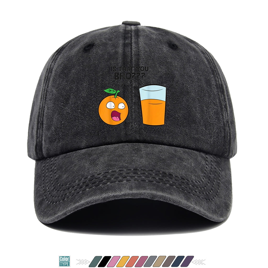 1pc Fun Surprised Orange Face & Juice Cup Print Baseball Cap - Adjustable Duckbill Sun Hat Suitable for Men & Women, Breathable Outdoor Cap for Parties, Travel, Gifts, Casual Wear with Surprised Face, Comfortable for Daily Use