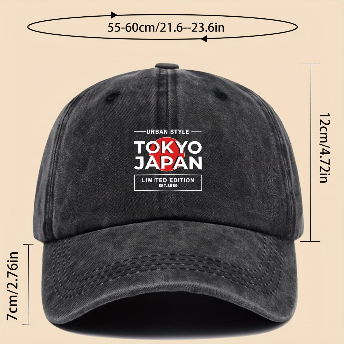 1pc Tokyo Japan City Style Printed Baseball Cap, Unisex, Printed Design, Solid Color Minimalist Vintage Curved Brim Dad Hat, Adjustable Size, All-Season Sun Hat, Suitable for Cycling, Fishing, Hunting, Teen Couple Skateboard Cap, Ideal Gift