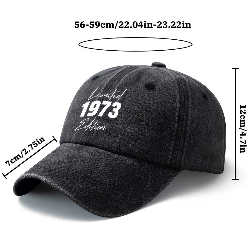 A Unisex Fashion All-Match Printed 1973 Baseball Cap, Classic Retro Washed Outdoor Lightweight Curved Brim Hat, Trucker Baseball Cap, Suitable for Outdoor Vacation Travel Camping And Other Leisure Occasions, Holiday Party Hip-Hop Hat