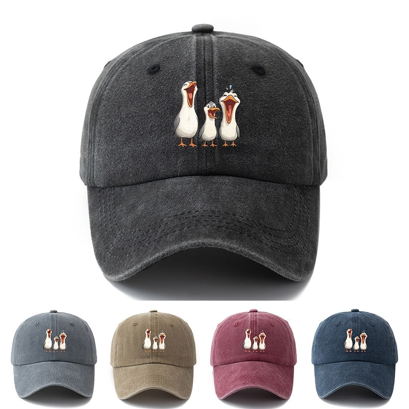 Unisex Fashionable And Versatile Printed Cartoon White Stork Baseball Cap, Classic Vintage Washed Outdoor Lightweight Curved-Brim Hat, Trucker Baseball Cap, Suitable for Outdoor Vacations, Travel, Camping, And Other Casual Occasions, Holiday Party