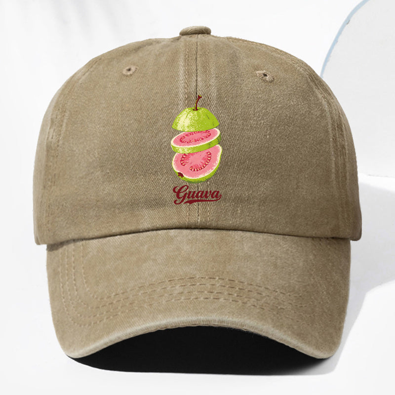 Unisex Guava Fruit Print Washed Vintage Baseball Cap, Fashionable Sun Outdoor Hat for Men and Women, Adjustable Trucker Hat Suitable for All Seasons and Daily Wear