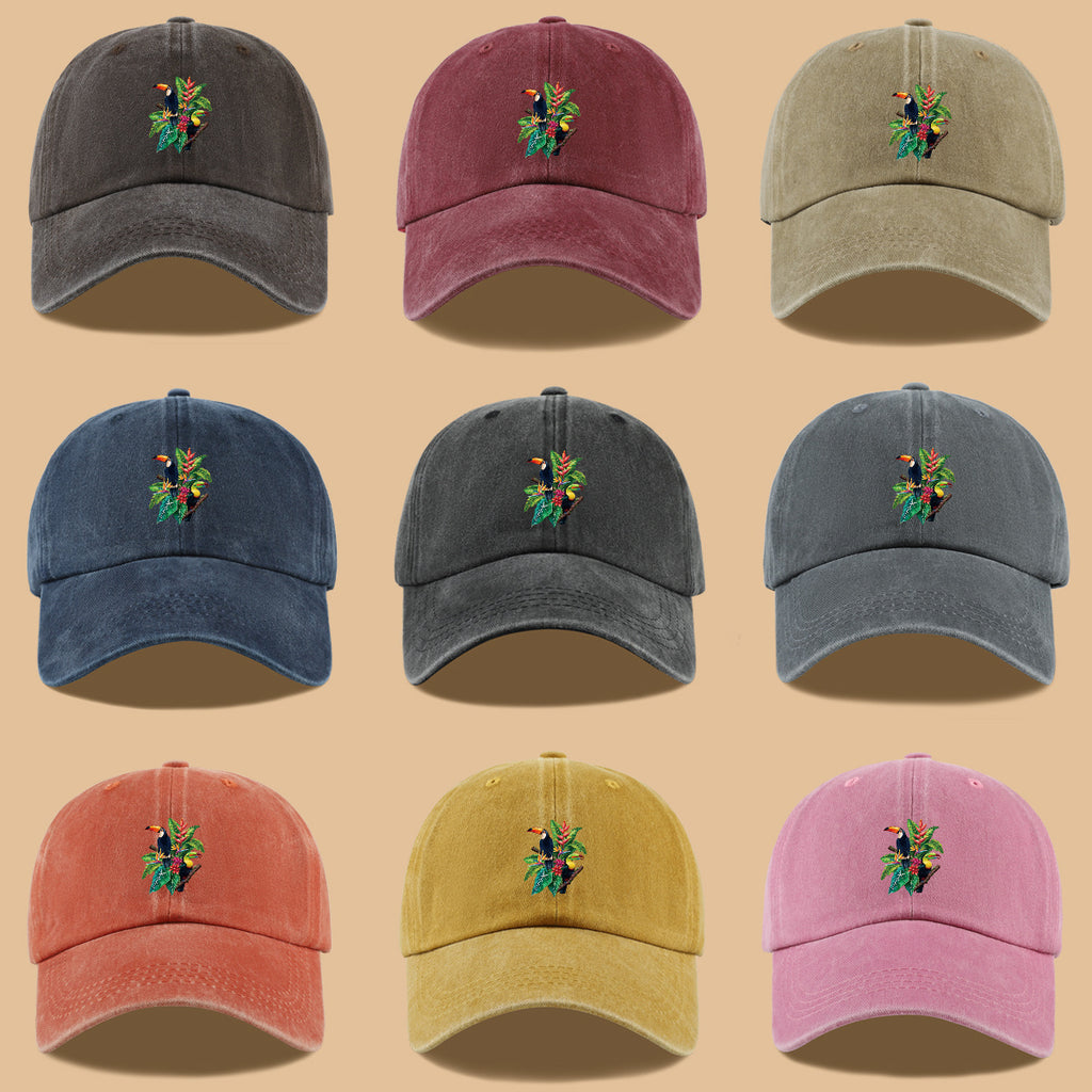 1pc Tropical Rainforest Theme Toucan Print Baseball Cap, Tropical Plant Floral Pattern Sun Hat, Fashionable And Individual Aesthetic Unisex Baseball Cap, Adjustable Size Outdoor Casual Sun Hat, Suitable for Vacation, Travel, Camping, Picnic
