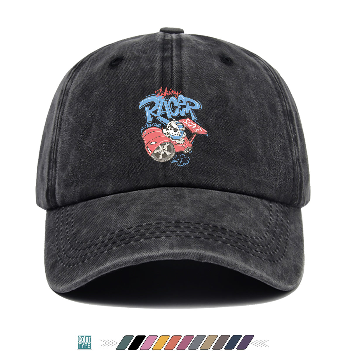 1pc "Highway Racer" Fun Cartoon Print Baseball Cap Panda Racer Pattern Sun Hat Fashion Trendy Duck Tongue Hat Unisex Adjustable Street Casual Hat Outdoor Sports Sun Hat Suitable for Daily Travel, Parties, Cycling