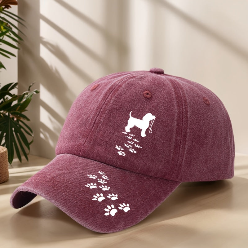 Vintage Washed Distressed Duckbill Baseball Cap with Dog Paw Print - Soft Breathable Sweat-Absorbent Suitable for Outdoor,, Camping, Fishing, Streetwear Hat - Classic Retro for Sports & Hip-Hop Style