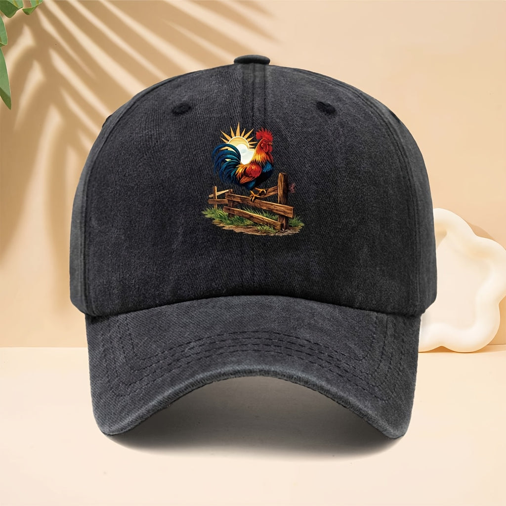 Baseball Cap with Farm Sunrise Rooster Pattern, American Retro Farm Forest Healing Casual Style Dad Hat for Walking, Shopping, Travel, Gatherings, Vacations, Parties, Adjustable Brim, Unisex Casual Hat, All-Season, Hip-Hop Style, Soft Top Design