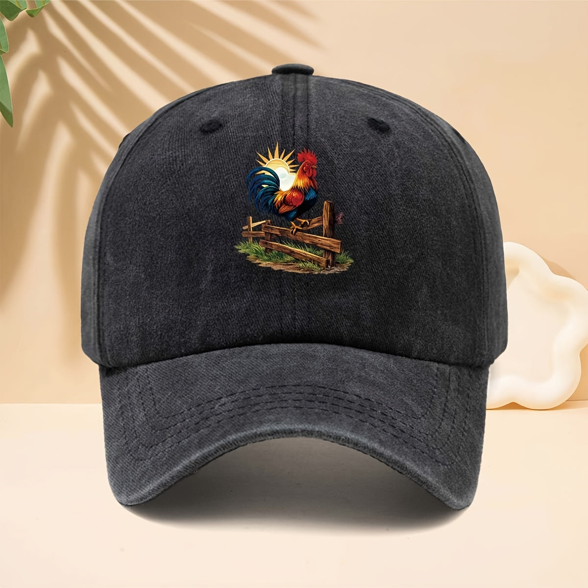 Baseball Cap with Farm Sunrise Rooster Pattern, American Retro Farm Forest Healing Casual Style Dad Hat for Walking, Shopping, Travel, Gatherings, Vacations, Parties, Adjustable Brim, Unisex Casual Hat, All-Season, Hip-Hop Style, Soft Top Design