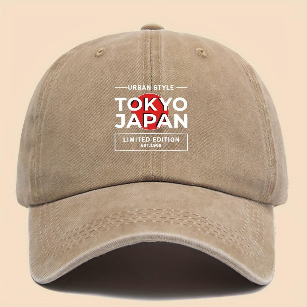 1pc Tokyo Japan City Style Printed Baseball Cap, Unisex, Printed Design, Solid Color Minimalist Vintage Curved Brim Dad Hat, Adjustable Size, All-Season Sun Hat, Suitable for Cycling, Fishing, Hunting, Teen Couple Skateboard Cap, Ideal Gift