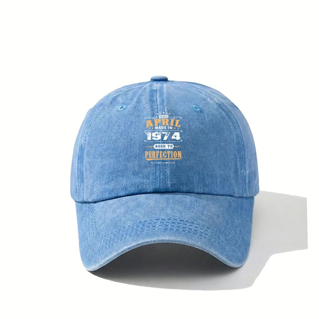 April 1974 Vintage Washed Distressed Duckbill Cap - Adjustable Unisex Baseball & Golf Hat Suitable for Outdoor, Lightweight Breathable Retro with Duckbill Bill, Machine Washable for, Casual Wear, Nostalgic Gift