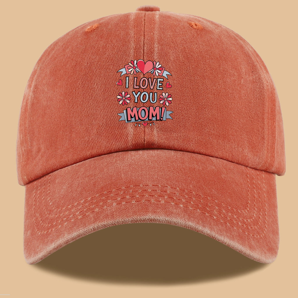 1pc Heart Flower "I LOVE YOU MOM!" Design Printed Baseball Cap, Comfortable and Breathable Sun Hat, Stylish and Beautiful, Unisex Adjustable Baseball Cap, Mom's Everyday Versatile Hat, Holiday Commemorative Hat, Suitable for Shopping