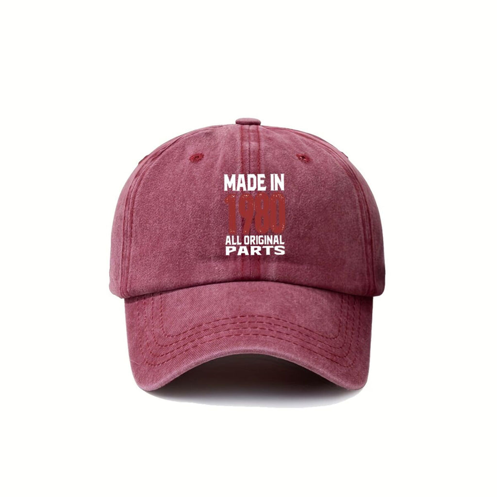 1980 "All Original Parts" Distressed Retro Text Vintage Washed Duckbill Cap Unisex Outdoor Baseball Cap Adjustable Washed Vintage Style Lightweight Breathable Golf Cap