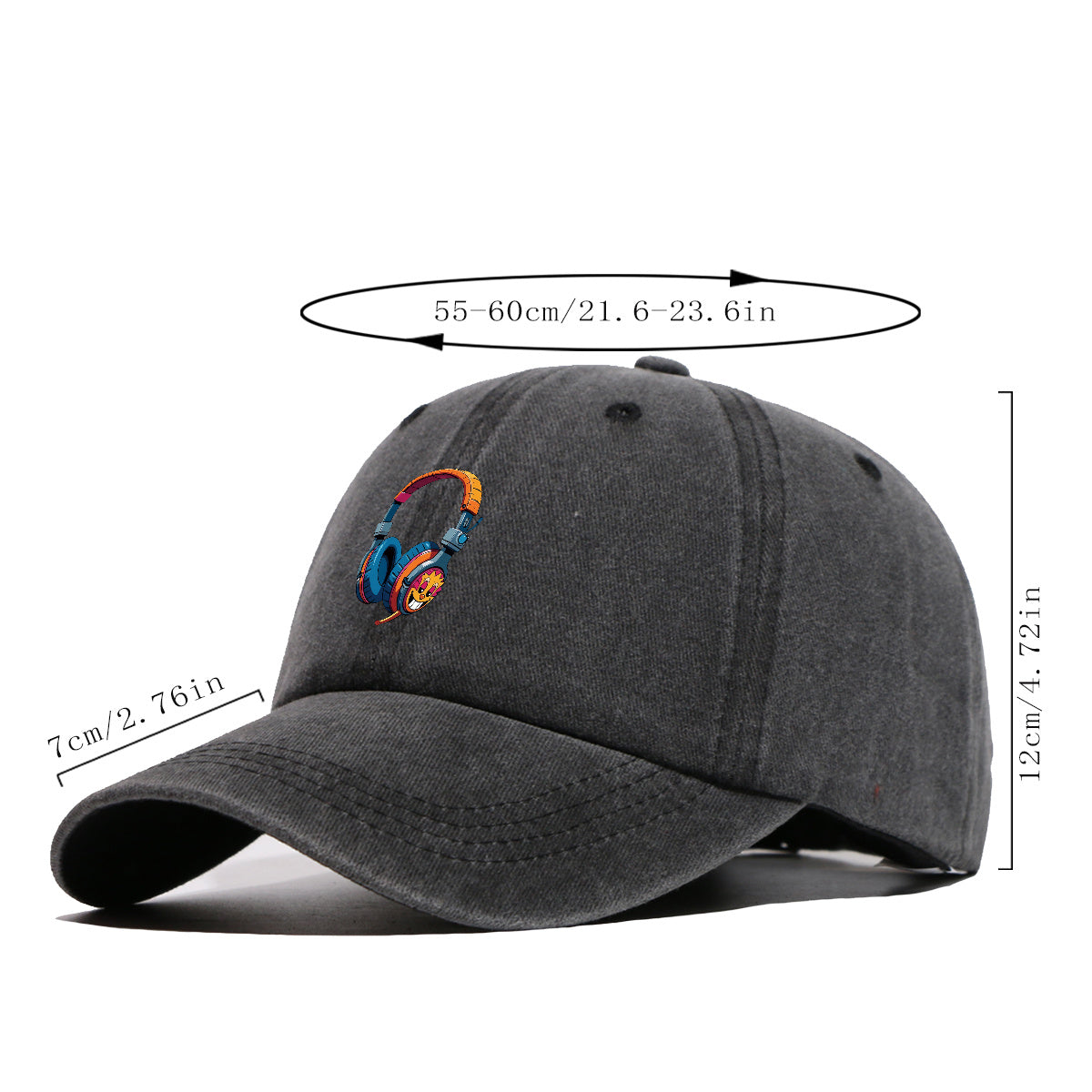 1pc Cartoon Fun Earphone Print Baseball Cap, Fashion Trendy Hip-Hop Hat, Unisex Adjustable Duckbill Cap, Comfortable Breathable Sun Hat, Street Style Essential for Music Festivals, Street Dance, Skateboarding, Casual Outings, Outfit, Parties