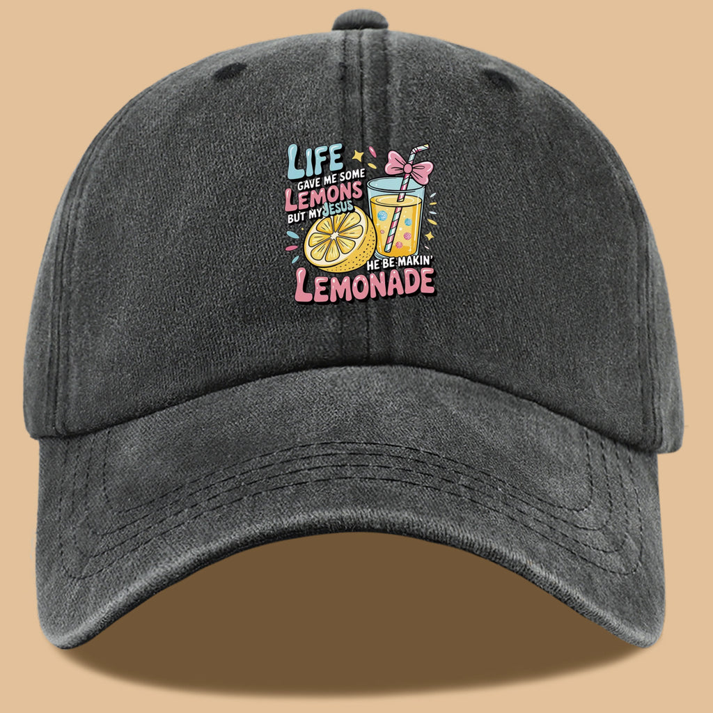 1pc "Life Gave Me Some Lemons but My Jesus He Be Makin' Lemonade" English Phrase Printed Baseball Cap, Fun Lemon and Lemonade Cup Illustration Sun Hat, Stylish, , and Aesthetically Pleasing, Unisex Adjustable Baseball Cap, Casual Street Hat
