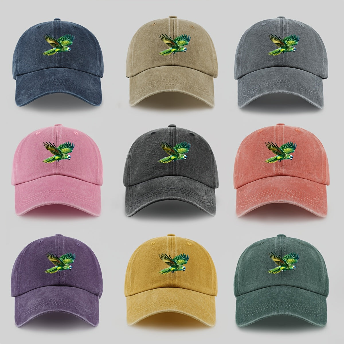 1pc Fashionable Trendy Green Parrot Pattern Design Printed Baseball Cap, Lightweight Comfortable Breathable Adjustable Size, Black PAPA Truck Driver Retro Dad Hat, Mom Beach Vacation Sun Hat, Youth Couple Outdoor Skate Cap