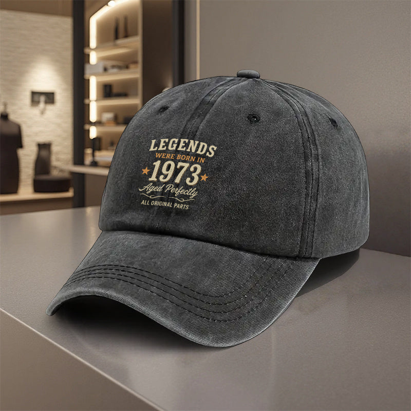 1pc, Adjustable Baseball Cap with "Legends Were Born in 1973 Aged Perfectly All Original Parts Vintage Legend" Design, Fiber Lightweight Printed Craft, Suitable for Outdoor Sports And Camping Enthusiasts, Trendy Couple Hat, Golf Cap, Trucker Hat