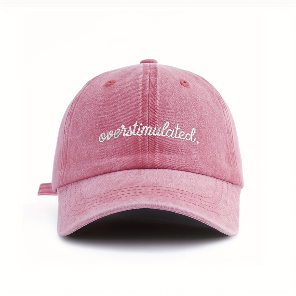 Overstimulated Letter Women'S Washed Baseball Cap, Fashionable Outdoor Retro Street Urban Style Unisex Baseball Cap Curved Brim Dad Hat Sun Hat Suitable for Vacation Beach Travel Cycling