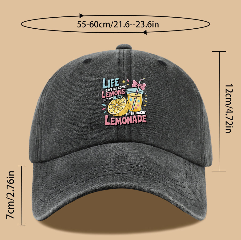 1pc "Life Gave Me Some Lemons but My Jesus He Be Makin' Lemonade" English Phrase Printed Baseball Cap, Fun Lemon and Lemonade Cup Illustration Sun Hat, Stylish, , and Aesthetically Pleasing, Unisex Adjustable Baseball Cap, Casual Street Hat