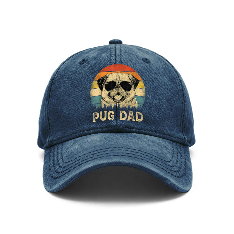 1pc Vintage Washed Baseball Suitable for Men & Women, Pug Dad Graphic Adjustable Retro Hat with Pug Dog Print, Unisex Outdoor Casual Gift for Dad, for Hikers,, Casual Attire - Design