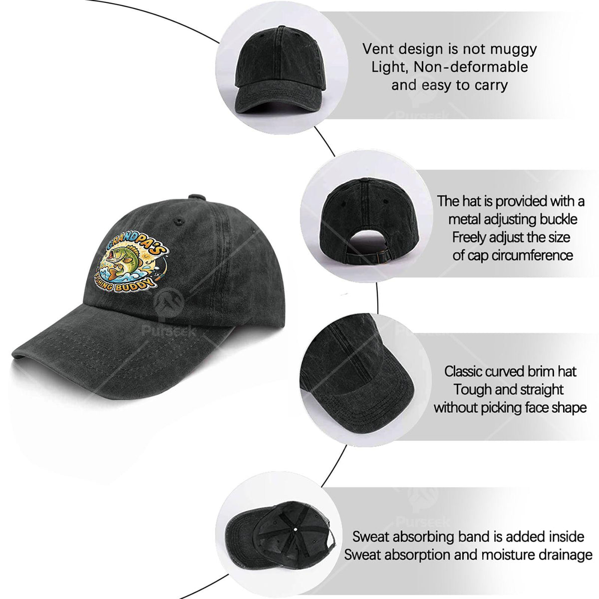 Funny Grandpa Fishing Buddy Bass Fisherman Youth Boys Youth Baseball Hat Unisex