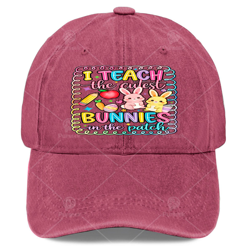 Retro Baseball with Bunny Teacher - Lightweight Full-Body Print Round Suitable for Easter, Christmas, 4th & Events, Hand Washable for Tournaments, Casual Wear - I Teach The Cutest Bunnies in The Patch