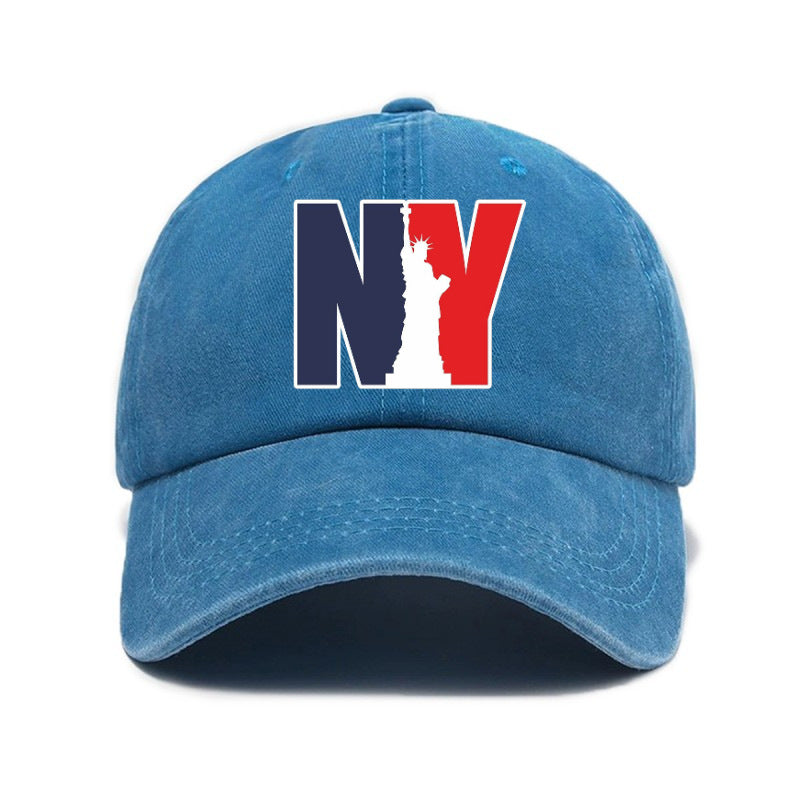 1 Washed Distressed Print Baseball Cap for Adults, NY Statue of Liberty Print, Washed Vintage Distressed Soft Top Baseball Cap, Unisex Versatile Baseball Cap