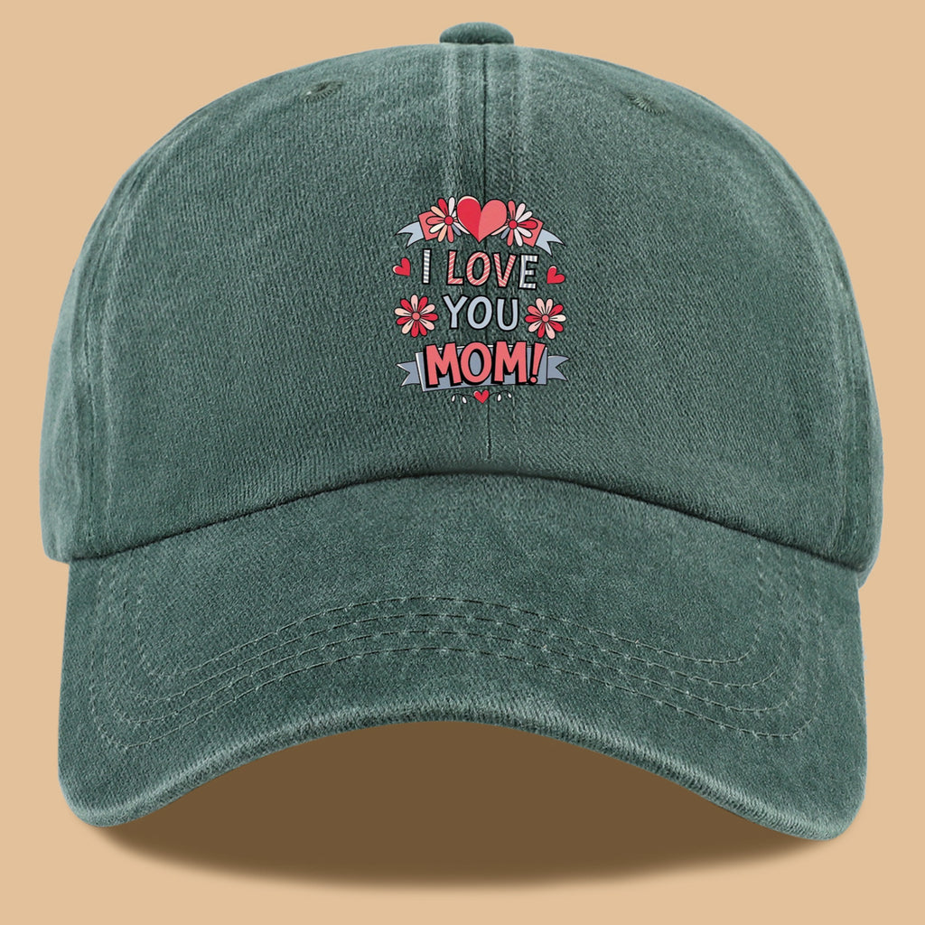 1pc Heart Flower "I LOVE YOU MOM!" Design Printed Baseball Cap, Comfortable and Breathable Sun Hat, Stylish and Beautiful, Unisex Adjustable Baseball Cap, Mom's Everyday Versatile Hat, Holiday Commemorative Hat, Suitable for Shopping