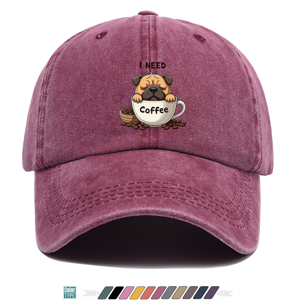1pc 1pcs Pug "I Need Coffee" Trucker Hat - Adjustable Unisex Baseball Cap with Pug Dog Print & Coffee Cup, Breathable Sun Hat Suitable for Coffee Lovers, Outdoor, Hiking, Gifts for Men & Women, for Working People, Birthday Present