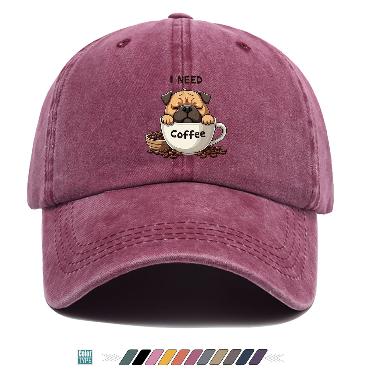 1pc 1pcs Pug "I Need Coffee" Trucker Hat - Adjustable Unisex Baseball Cap with Pug Dog Print & Coffee Cup, Breathable Sun Hat Suitable for Coffee Lovers, Outdoor, Hiking, Gifts for Men & Women, for Working People, Birthday Present
