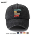 A Unisex, Fashionable and Versatile Printed Baseball Cap with a Stepwise Identity Statement, HUSBAND DAD ENGINEER Baseball Cap, Classic Retro Washed Outdoor Lightweight Curved Brim Cap, Trucker Baseball Cap, Suitable for Outdoor Vacations, Travel, Ca