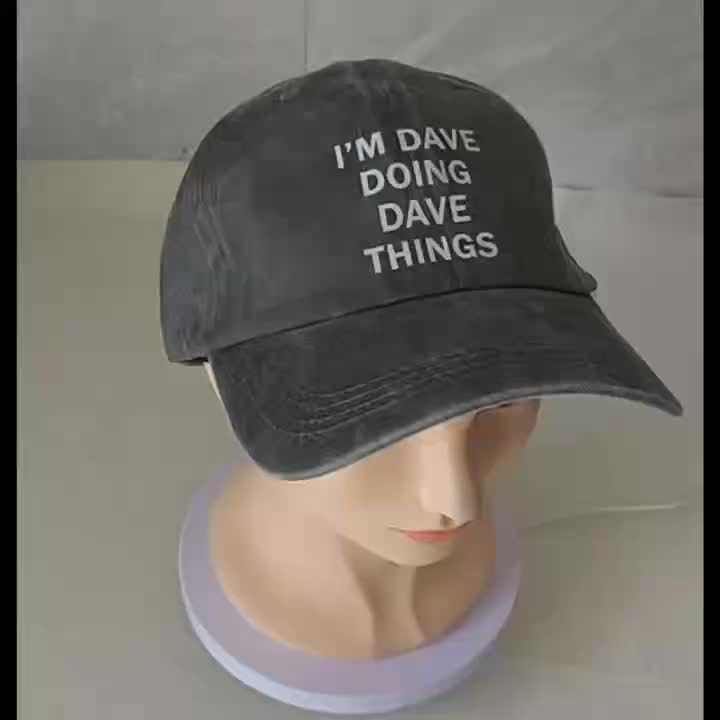 ATHACER Men'S "I'm Dave Things" Vintage Baseball Cap - Retro Washed Black Hat with Bold Text, Lightweight & Breathable for Outdoor Fashion, Hand Wash Only, Outdoor Headwear, Casual Headgear, Distressed Texture