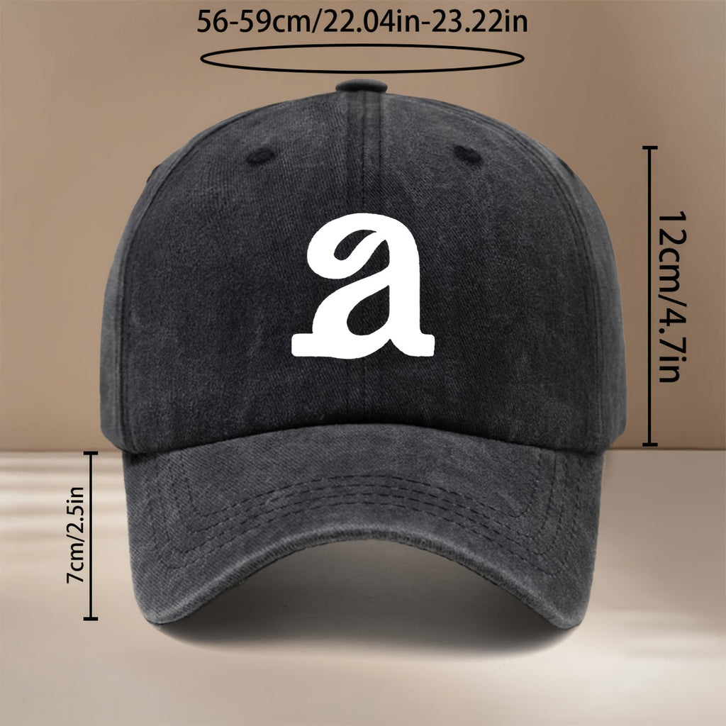 Baseball Cap with "a" Letter Graphic Print, Stylish and Unique Snapback Hat for Men and Women, Hip-hop Style Cap for Vacation, Travel, Gatherings, and Camping. Lightweight and Comfortable with a Curved Brim That Slims the Face. Adjustable Size.