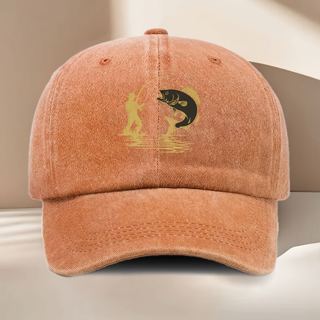 Fishing-Themed Baseball Cap with Curved Brim & Suitable for All Seasons, Suitable for Easter Ramadan Independence Day Parties, Outdoor Casual Hat for &, Fishing Print for Daily Wear and Events