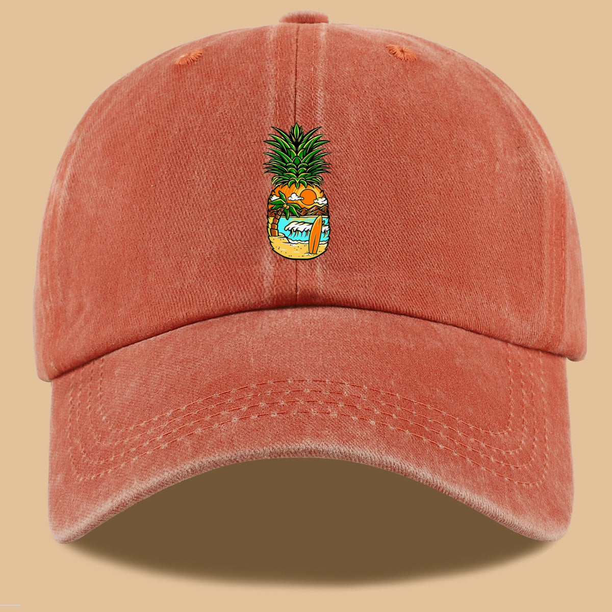 1pc Pineapple Print Trucker Hat - Adjustable Unisex Baseball Cap with Pineapple & Beach Scenery Design, Breathable Suitable for Outdoor, Vacations, Parties, Daily Wear - Suitable for Men and Women, Ideal Gift for Beach Lovers