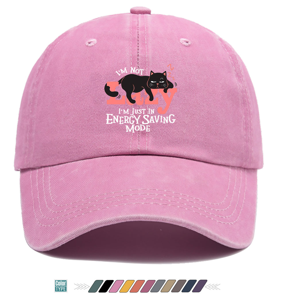 1pc "LAZY" Letter Print Baseball Cap with Lazy Black Cat Print, Fashionable Casual Duckbill Cap, Unisex Adjustable Street Style Sun Hat, for Daily Outings, Café Lounging, Weekend Lounging, Friend Gatherings, Daily Wear, Shopping, Park Strolls