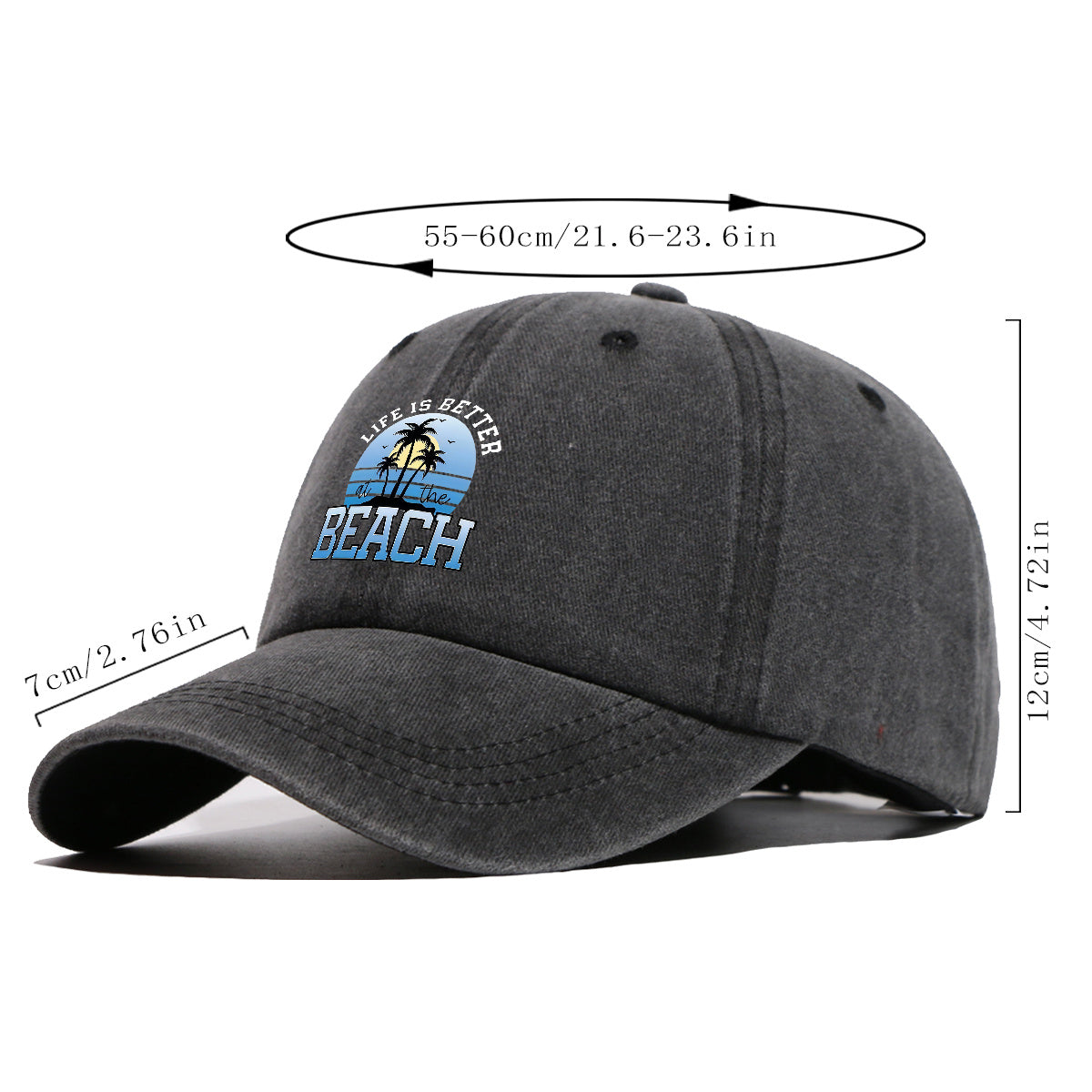 1pc 1pcs "at the BEACH" Coconut Tree Sunset Print Baseball Cap - Adjustable Duckbill Hat Suitable for Men & Women, Breathable Palm Tree for Beach Vacations, Outdoor Picnics, Summer Parties, Casual Cap Gift for,,