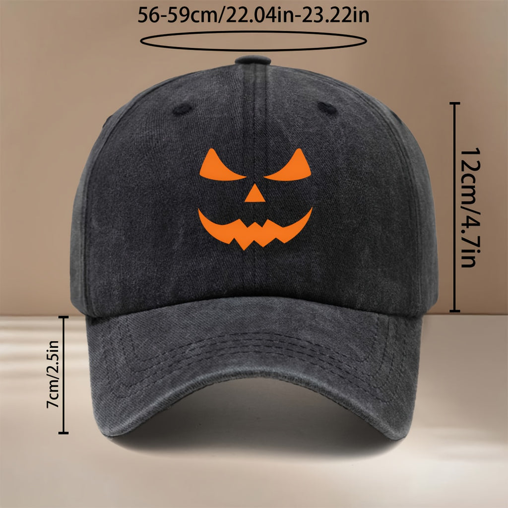 Pumpkin Joyful Face Pattern Baseball Cap, Adjustable Size, Fashionable Hip-Hop Hat for Men and Women, Curved Brim Hat for Parties, Dinners, and Camping, Comfortable and Lightweight Duckbill Cap, Highly Versatile Six-Panel Hat, Simple with Textured