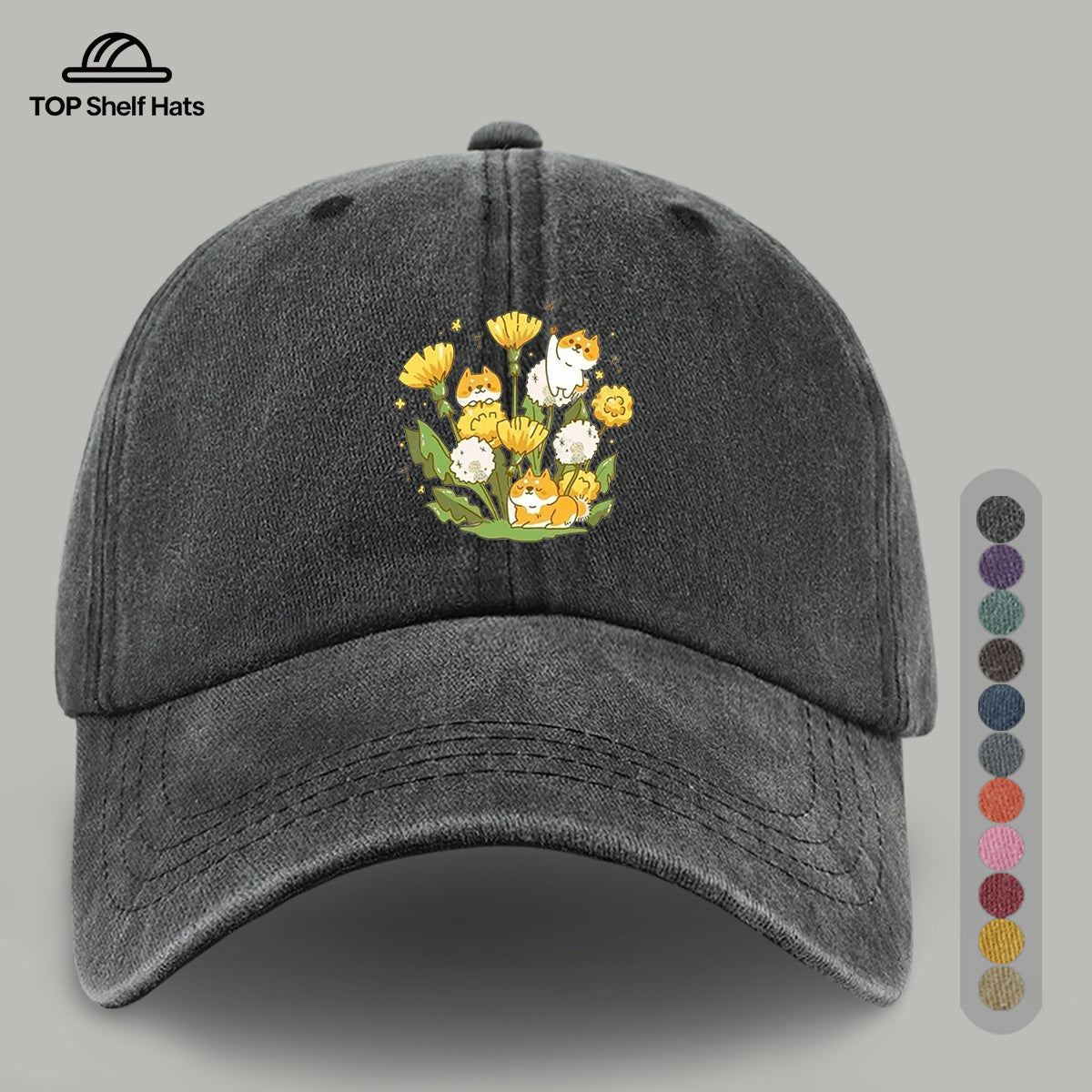 1pc Shiba Inu Dandelion Flower Patch Baseball Cap, Cute Pet Pattern Sun Hat, Fashionable Fresh And Beautiful Unisex Baseball Cap, Adjustable Size, Casual Shopping Hat, Travel Photography Hat, Suitable for Outdoor Picnics, Camping, Travel