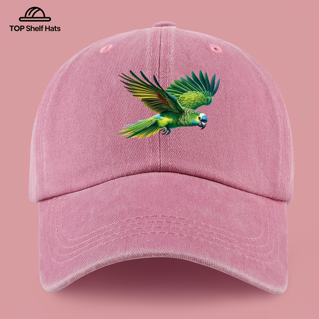 1pc Fashionable Trendy Green Parrot Pattern Design Printed Baseball Cap, Lightweight Comfortable Breathable Adjustable Size, Black PAPA Truck Driver Retro Dad Hat, Mom Beach Vacation Sun Hat, Youth Couple Outdoor Skate Cap