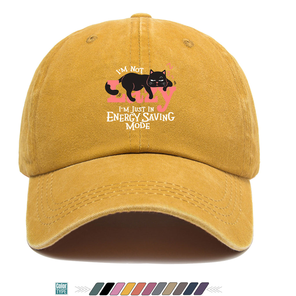 1pc "LAZY" Letter Print Baseball Cap with Lazy Black Cat Print, Fashionable Casual Duckbill Cap, Unisex Adjustable Street Style Sun Hat, for Daily Outings, Café Lounging, Weekend Lounging, Friend Gatherings, Daily Wear, Shopping, Park Strolls