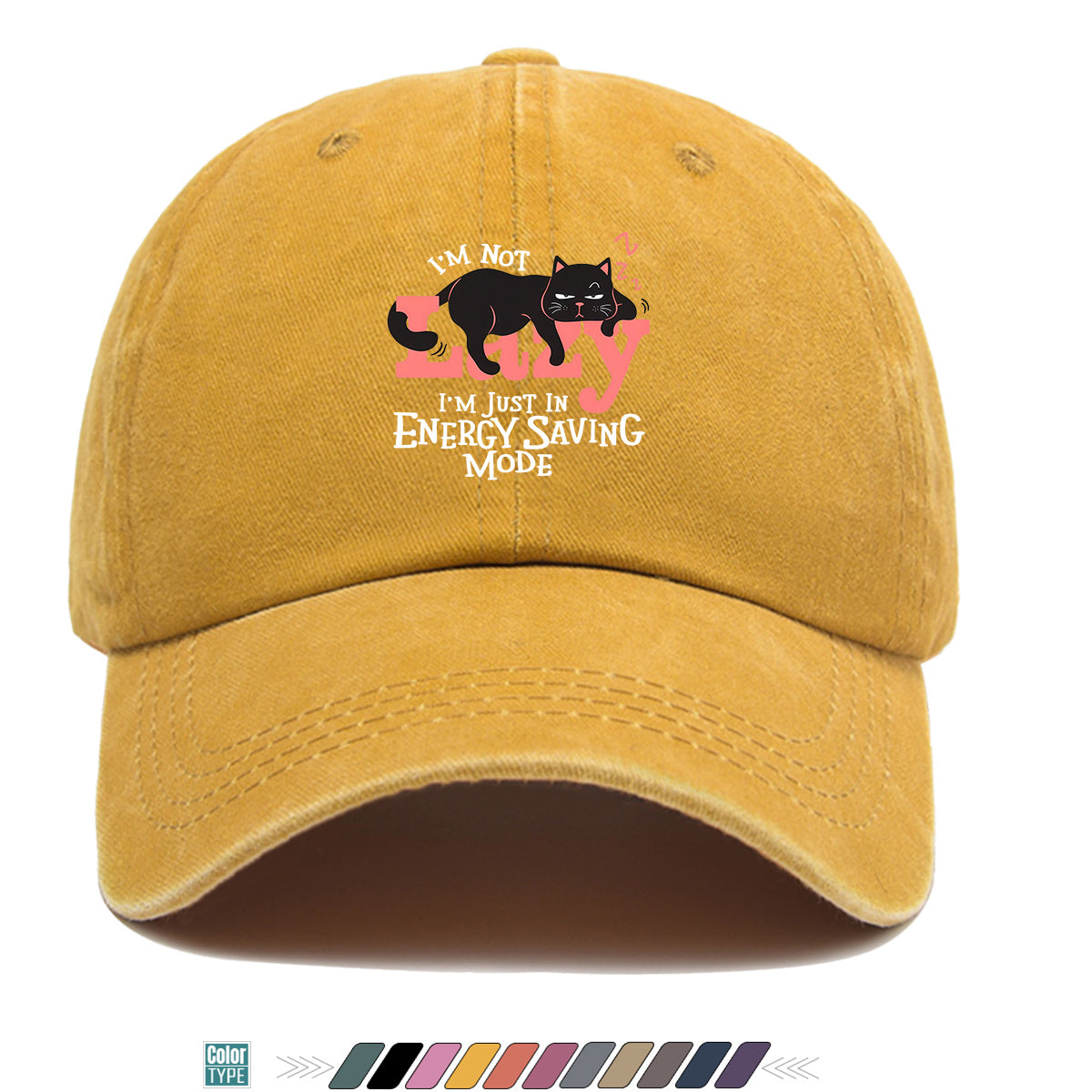1pc "LAZY" Letter Print Baseball Cap with Lazy Black Cat Print, Fashionable Casual Duckbill Cap, Unisex Adjustable Street Style Sun Hat, for Daily Outings, Café Lounging, Weekend Lounging, Friend Gatherings, Daily Wear, Shopping, Park Strolls