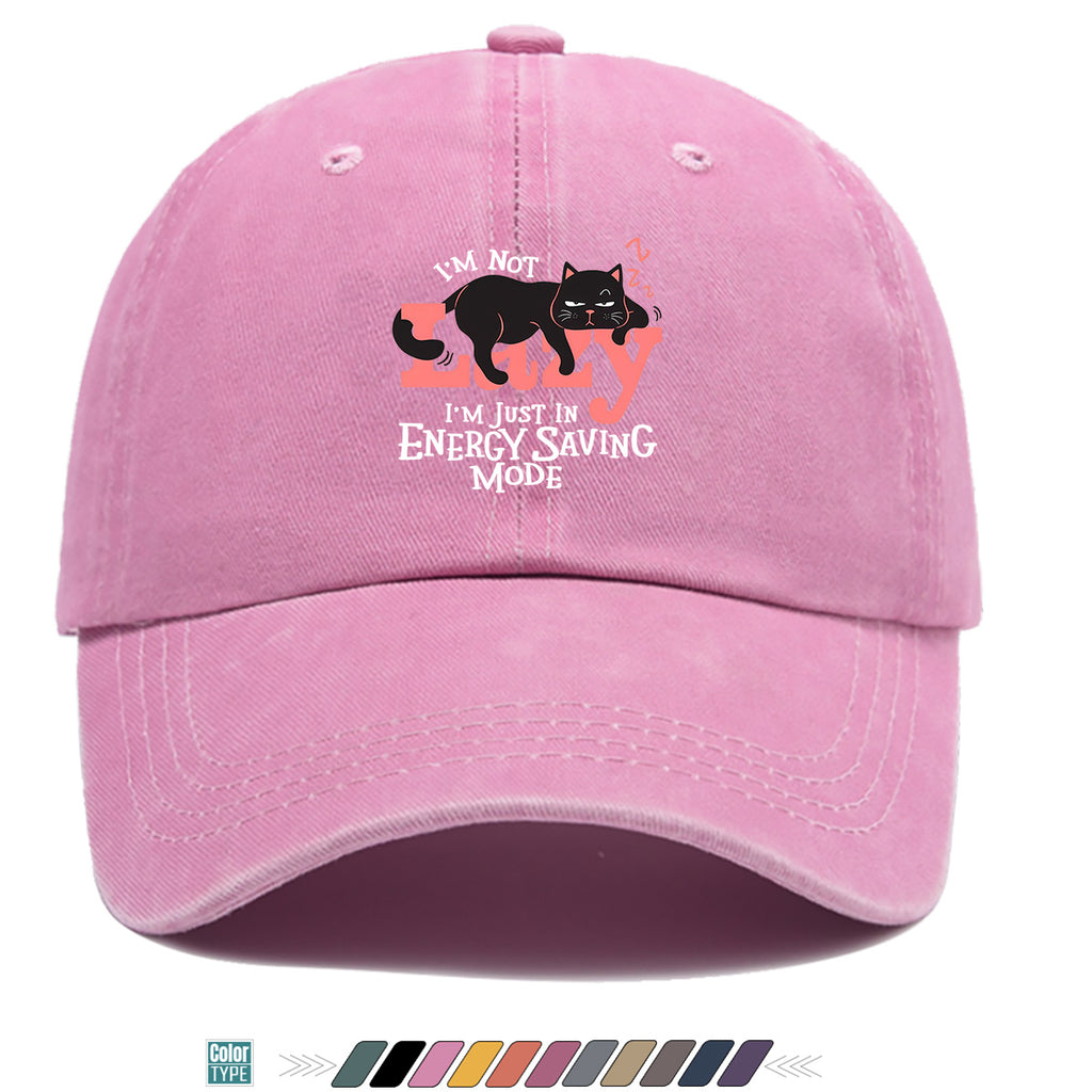 1pc "LAZY" Letter Print Baseball Cap with Lazy Black Cat Print, Fashionable Casual Duckbill Cap, Unisex Adjustable Street Style Sun Hat, for Daily Outings, Café Lounging, Weekend Lounging, Friend Gatherings, Daily Wear, Shopping, Park Strolls