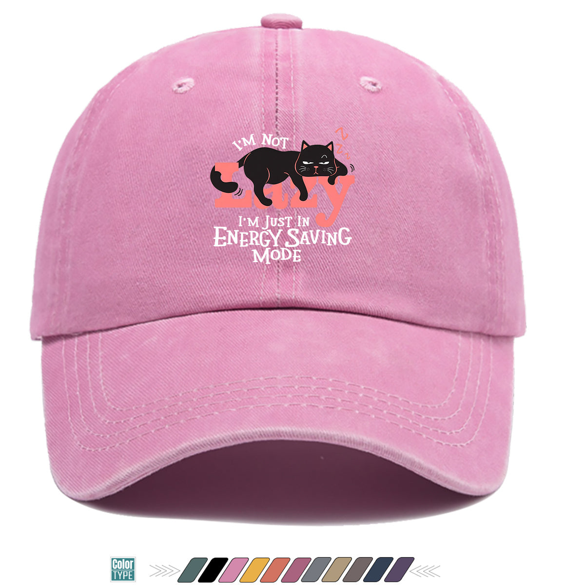 1pc "LAZY" Letter Print Baseball Cap with Lazy Black Cat Print, Fashionable Casual Duckbill Cap, Unisex Adjustable Street Style Sun Hat, for Daily Outings, Café Lounging, Weekend Lounging, Friend Gatherings, Daily Wear, Shopping, Park Strolls