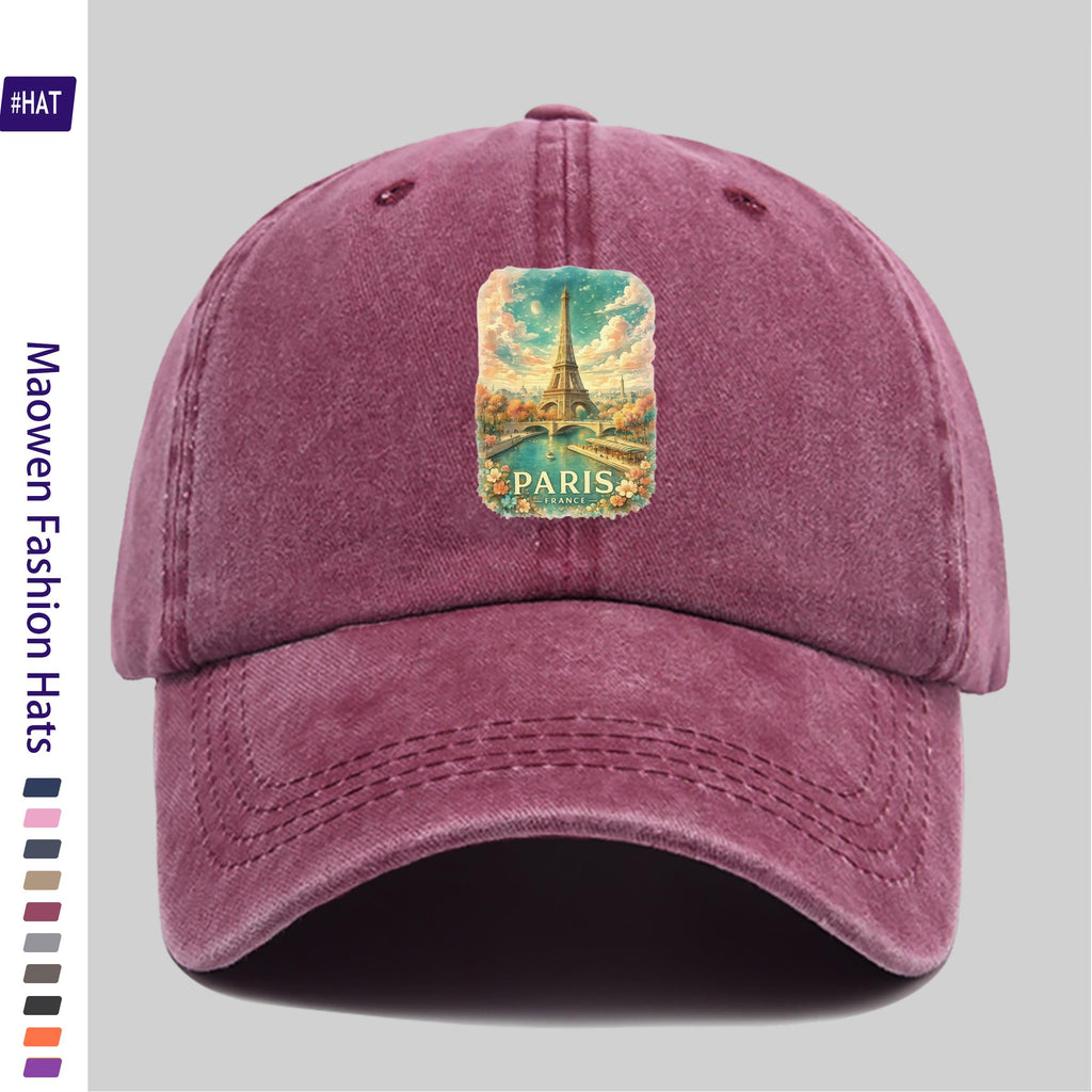 1pc Vintage Washed Distressed Duckbill Baseball Cap - Adjustable Unisex Style with Seine River Print, Lightweight And Suitable for Outdoor Fishing, Hunting, Vacations, Truck Driving, Streetwear, Parties, And Other Occasions