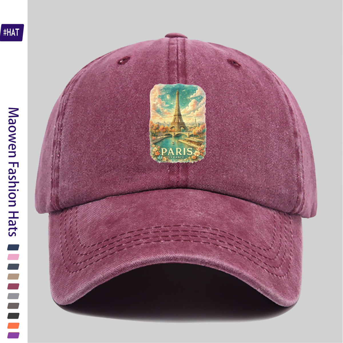 1pc Vintage Washed Distressed Duckbill Baseball Cap - Adjustable Unisex Style with Seine River Print, Lightweight And Suitable for Outdoor Fishing, Hunting, Vacations, Truck Driving, Streetwear, Parties, And Other Occasions
