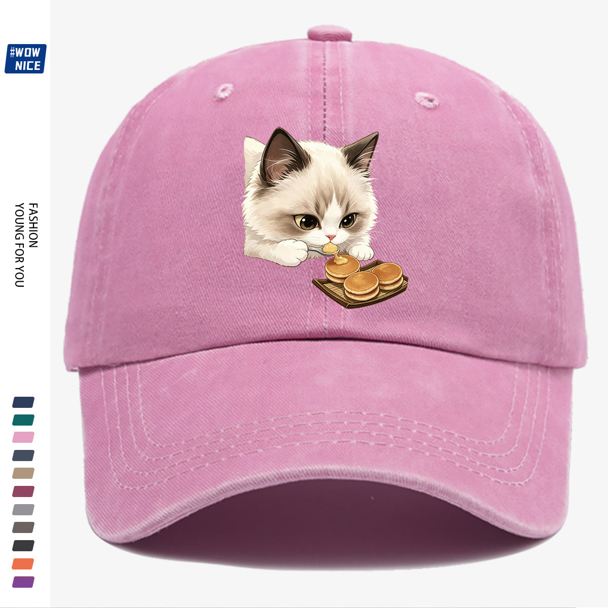 1pc 1pcs Cat Eating Muffin Baseball Cap with Kitten Print - Adjustable Unisex Hat Suitable for Men & Women, Cute, Streetwear, Café Outfits, Daily Wear, Fashionable Cap for Bestie Gatherings & Weekend Outings